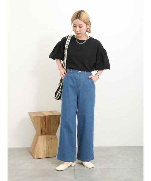 Samansa Mos2 blue(サマンサモスモスブルー)の「シアーバルーン袖プルオーバー(Tシャツ/カットソー・レディース・キナリ/ブラック/オフホワイト・F)」の9枚目の写真