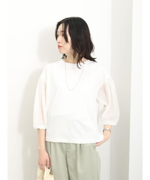 Samansa Mos2 blue(サマンサモスモスブルー)の「シアーバルーン袖プルオーバー(Tシャツ/カットソー・レディース・キナリ/ブラック/オフホワイト・F)」の20枚目の写真