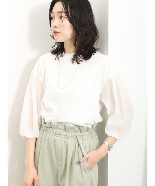 Samansa Mos2 blue(サマンサモスモスブルー)の「シアーバルーン袖プルオーバー(Tシャツ/カットソー・レディース・キナリ/ブラック/オフホワイト・F)」の21枚目の写真