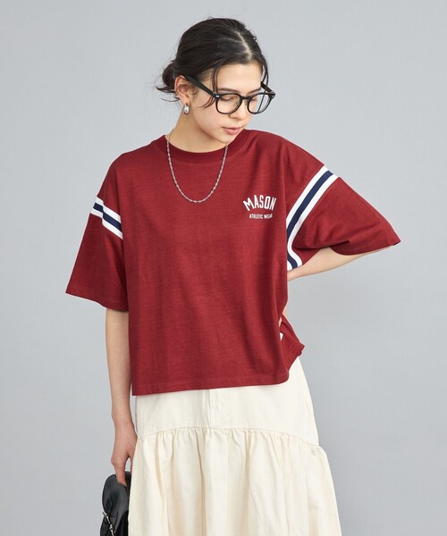 coen(コーエン)の「MASON(メイソン)別注クロップドフットボールTシャツ(Tシャツ/カットソー・レディース・ホワイト/ワインレッド・M/L)」の19枚目の写真