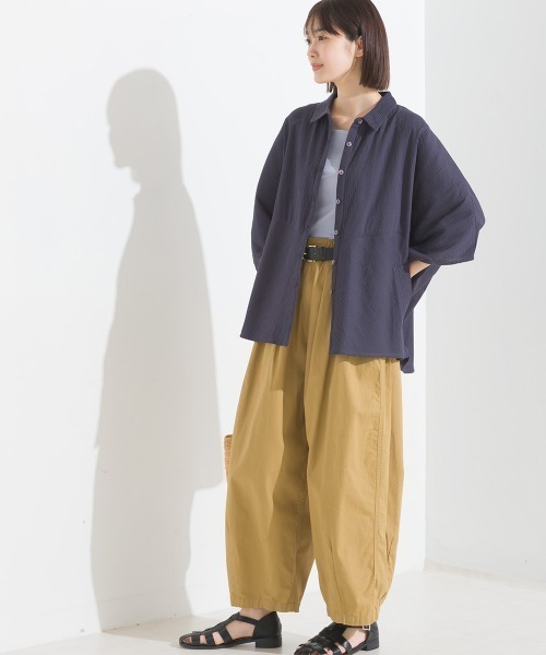 コットンキャンブリックピンタックドルマンシャツ半袖（シャツ