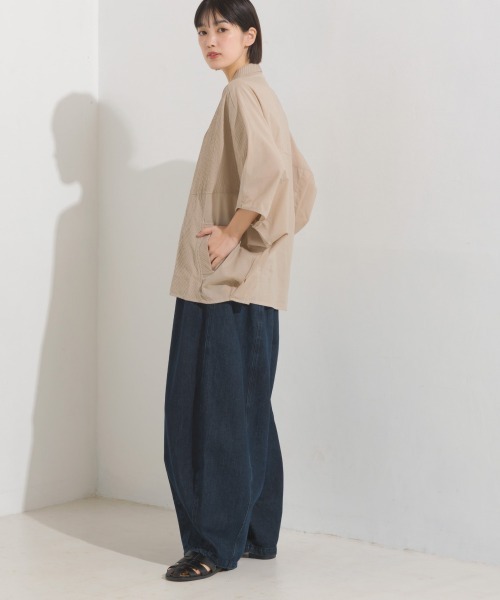 OMNES（オムネス）の「コットンキャンブリックピンタックドルマンシャツ半袖（シャツ/ブラウス・レディース・チャコール/キャメル/グリーン/ラベンダー/ホワイト/ベージュ・FREE）」の10枚目の写真