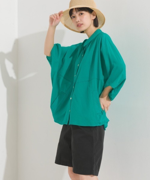 OMNES（オムネス）の「コットンキャンブリックピンタックドルマンシャツ半袖（シャツ/ブラウス・レディース・チャコール/キャメル/グリーン/ラベンダー/ホワイト/ベージュ・FREE）」の12枚目の写真