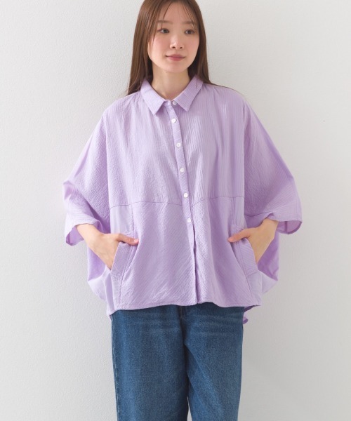 OMNES（オムネス）の「コットンキャンブリックピンタックドルマンシャツ半袖（シャツ/ブラウス・レディース・チャコール/キャメル/グリーン/ラベンダー/ホワイト/ベージュ・FREE）」の16枚目の写真