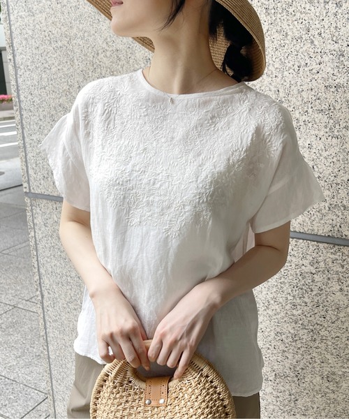 StyleSea(スタイルシー)の「【リネン混】フロント刺繍プルオーバー(Tシャツ/カットソー・レディース・ブラック/オフホワイト/グレー・FREE)」の17枚目の写真