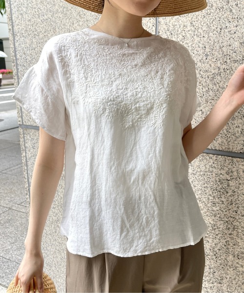 StyleSea(スタイルシー)の「【リネン混】フロント刺繍プルオーバー(Tシャツ/カットソー・レディース・ブラック/オフホワイト/グレー・FREE)」の19枚目の写真