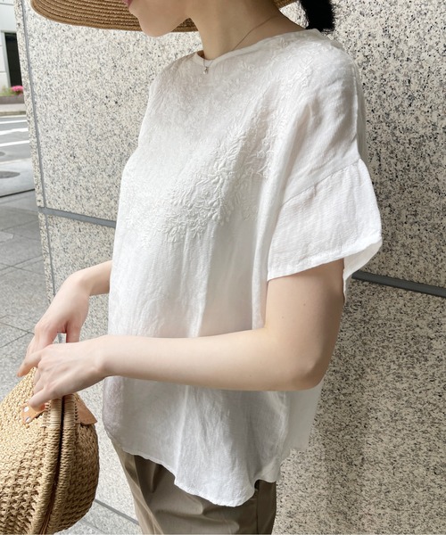 StyleSea(スタイルシー)の「【リネン混】フロント刺繍プルオーバー(Tシャツ/カットソー・レディース・ブラック/オフホワイト/グレー・FREE)」の20枚目の写真