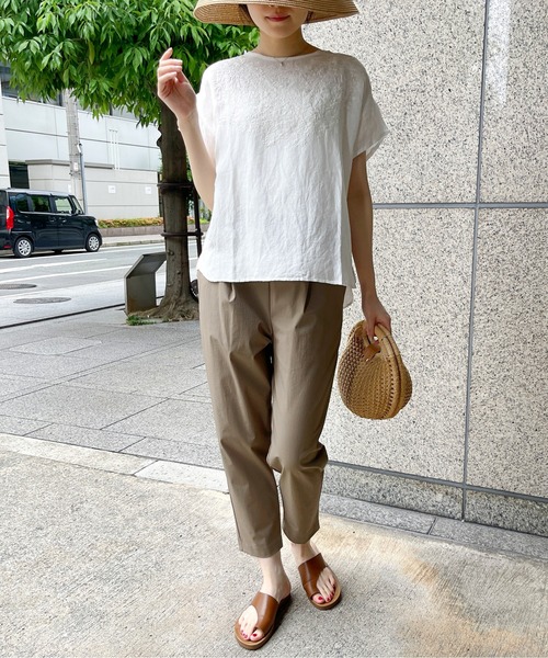 StyleSea(スタイルシー)の「【リネン混】フロント刺繍プルオーバー(Tシャツ/カットソー・レディース・ブラック/オフホワイト/グレー・FREE)」の22枚目の写真