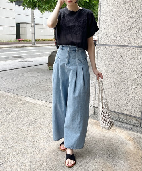 StyleSea(スタイルシー)の「【リネン混】フロント刺繍プルオーバー(Tシャツ/カットソー・レディース・ブラック/オフホワイト/グレー・FREE)」の6枚目の写真