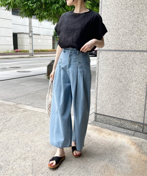 StyleSea(スタイルシー)の「【リネン混】フロント刺繍プルオーバー(Tシャツ/カットソー・レディース・ブラック/オフホワイト/グレー・FREE)」の9枚目の写真
