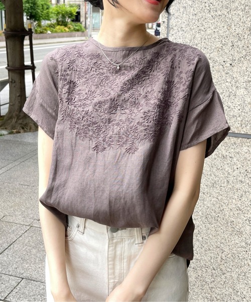 StyleSea(スタイルシー)の「【リネン混】フロント刺繍プルオーバー(Tシャツ/カットソー・レディース・ブラック/オフホワイト/グレー・FREE)」の11枚目の写真
