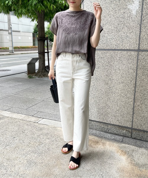 StyleSea(スタイルシー)の「【リネン混】フロント刺繍プルオーバー(Tシャツ/カットソー・レディース・ブラック/オフホワイト/グレー・FREE)」の13枚目の写真