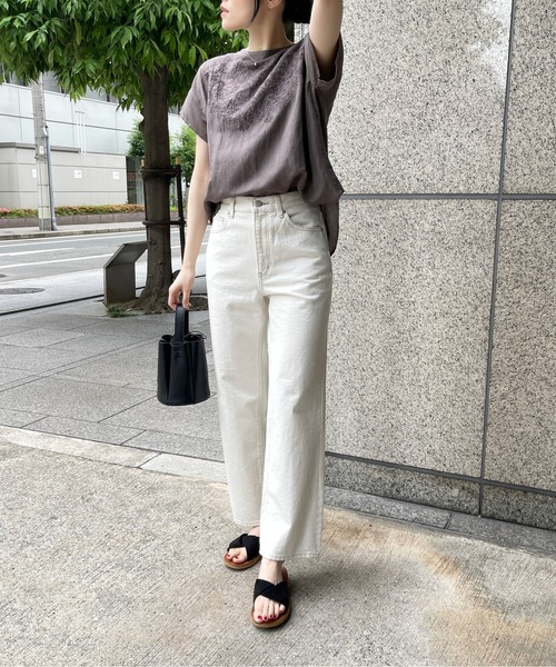 StyleSea(スタイルシー)の「【リネン混】フロント刺繍プルオーバー(Tシャツ/カットソー・レディース・ブラック/オフホワイト/グレー・FREE)」の14枚目の写真