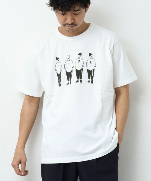 BARNS OUTFITTERS（バーンズアウトフィッターズ）の「【BARNS OUTFITTERS】別注タフネックTシャツ LIFE（Tシャツ/カットソー・メンズ・ホワイト/ブルー/チャコールグレー/グレイッシュベージュ・S/M/L）」の5枚目の写真
