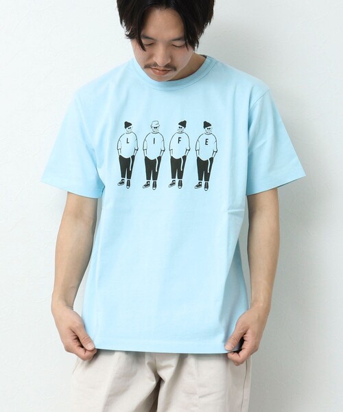 BARNS OUTFITTERS（バーンズアウトフィッターズ）の「【BARNS OUTFITTERS】別注タフネックTシャツ LIFE（Tシャツ/カットソー・メンズ・ホワイト/ブルー/チャコールグレー/グレイッシュベージュ・S/M/L）」の17枚目の写真