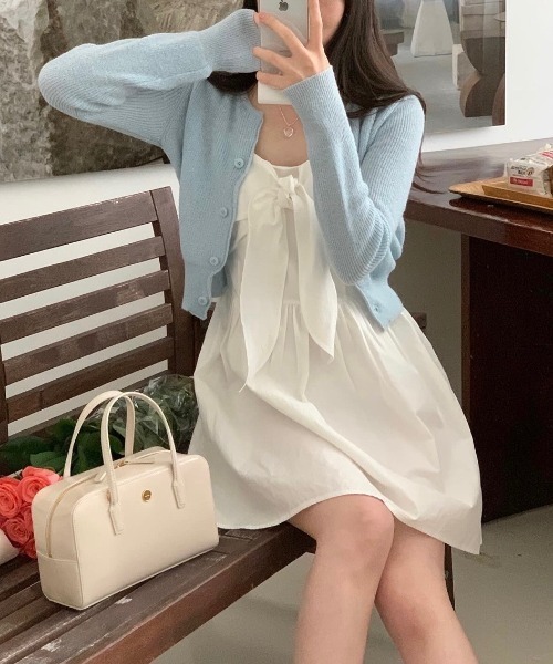 FREE STYLISTS(フリー スタイリスト)の「YUGA_YGMC リボン フレアミニ キャミソールワンピース(ワンピース・レディース・ブラック/ホワイト・FREE)」の8枚目の写真
