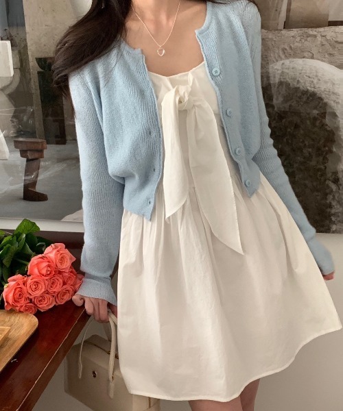FREE STYLISTS(フリー スタイリスト)の「YUGA_YGMC リボン フレアミニ キャミソールワンピース(ワンピース・レディース・ブラック/ホワイト・FREE)」の9枚目の写真
