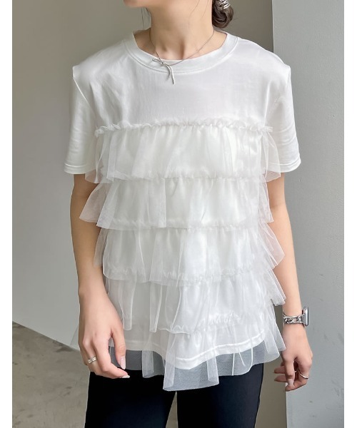 Re:EDIT(リエディ)の「チュールティアードドッキングTシャツ(Tシャツ/カットソー・レディース・ブラック/ホワイト・LARGE/MEDIUM)」の13枚目の写真