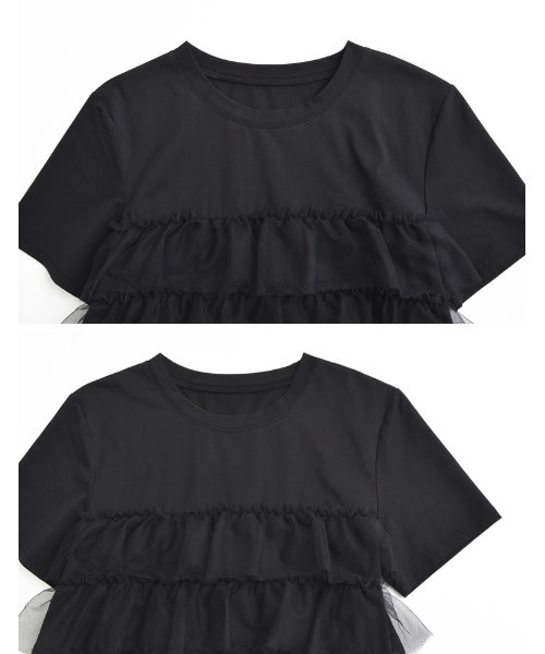Re:EDIT(リエディ)の「チュールティアードドッキングTシャツ(Tシャツ/カットソー・レディース・ブラック/ホワイト・LARGE/MEDIUM)」の16枚目の写真