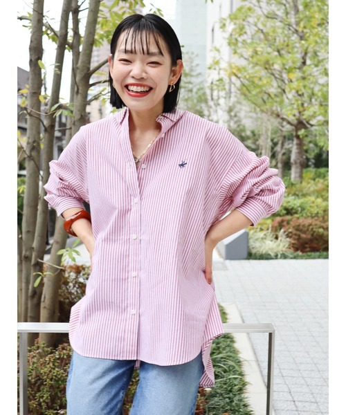 BEVERLY HILLS POLO CLUB(ビバリーヒルズポロクラブ)の「ドロップショルダーBIGシャツ/BHPC(チュニック・レディース・ライトインディゴブルー/レッド/グリーン/ブルー・M)」の4枚目の写真