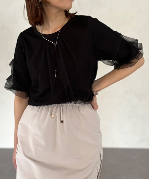 Chez toi(シェトワ)の「チュール重ねカットプルオーバー(Tシャツ/カットソー・レディース・ブラック/オフホワイト/グレー・FREE)」の2枚目の写真