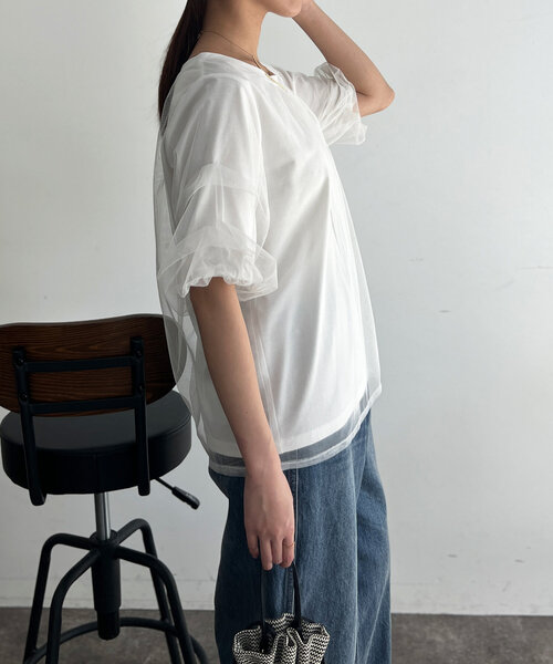 Chez toi(シェトワ)の「チュール重ねカットプルオーバー(Tシャツ/カットソー・レディース・ブラック/オフホワイト/グレー・FREE)」の6枚目の写真