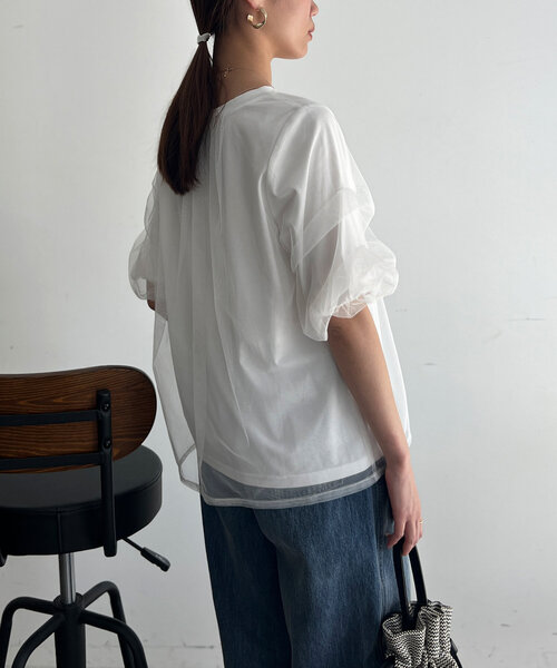 Chez toi(シェトワ)の「チュール重ねカットプルオーバー(Tシャツ/カットソー・レディース・ブラック/オフホワイト/グレー・FREE)」の7枚目の写真