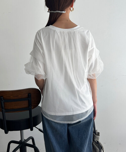 Chez toi(シェトワ)の「チュール重ねカットプルオーバー(Tシャツ/カットソー・レディース・ブラック/オフホワイト/グレー・FREE)」の8枚目の写真