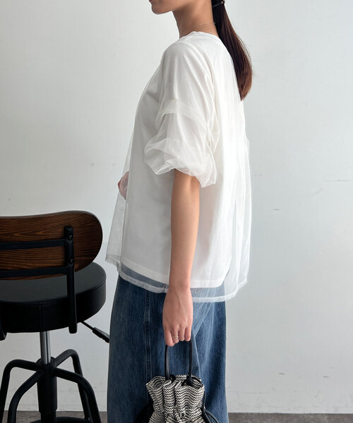 Chez toi(シェトワ)の「チュール重ねカットプルオーバー(Tシャツ/カットソー・レディース・ブラック/オフホワイト/グレー・FREE)」の10枚目の写真