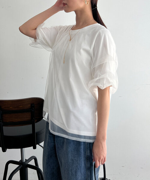 Chez toi(シェトワ)の「チュール重ねカットプルオーバー(Tシャツ/カットソー・レディース・ブラック/オフホワイト/グレー・FREE)」の11枚目の写真