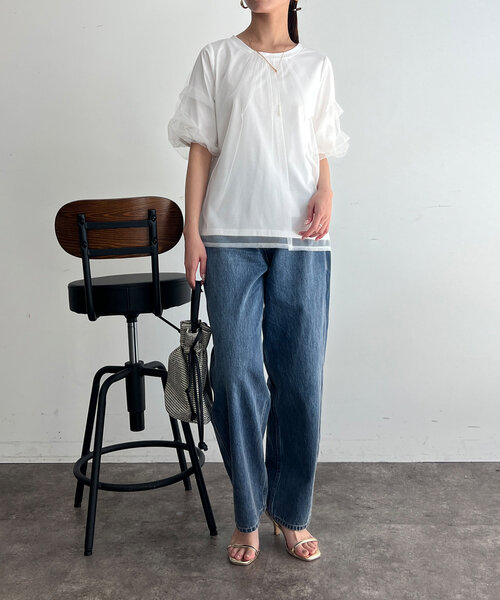 Chez toi(シェトワ)の「チュール重ねカットプルオーバー(Tシャツ/カットソー・レディース・ブラック/オフホワイト/グレー・FREE)」の12枚目の写真