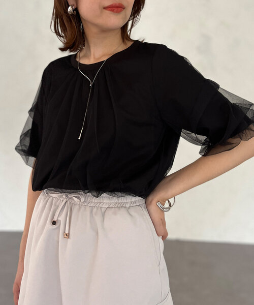 Chez toi(シェトワ)の「チュール重ねカットプルオーバー(Tシャツ/カットソー・レディース・ブラック/オフホワイト/グレー・FREE)」の15枚目の写真