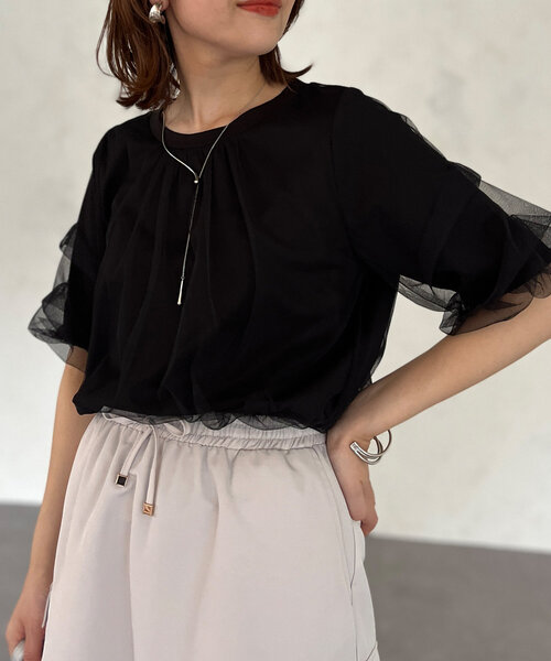 Chez toi(シェトワ)の「チュール重ねカットプルオーバー(Tシャツ/カットソー・レディース・ブラック/オフホワイト/グレー・FREE)」の16枚目の写真