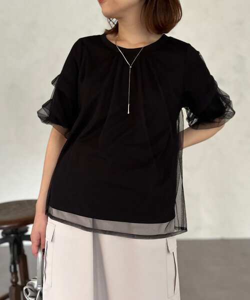 Chez toi(シェトワ)の「チュール重ねカットプルオーバー(Tシャツ/カットソー・レディース・ブラック/オフホワイト/グレー・FREE)」の18枚目の写真