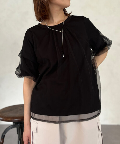 Chez toi(シェトワ)の「チュール重ねカットプルオーバー(Tシャツ/カットソー・レディース・ブラック/オフホワイト/グレー・FREE)」の19枚目の写真