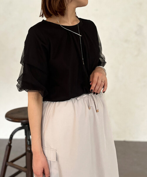 Chez toi(シェトワ)の「チュール重ねカットプルオーバー(Tシャツ/カットソー・レディース・ブラック/オフホワイト/グレー・FREE)」の20枚目の写真