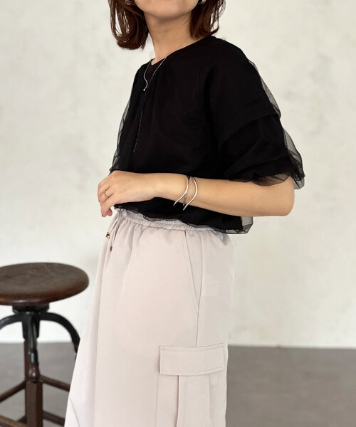 Chez toi(シェトワ)の「チュール重ねカットプルオーバー(Tシャツ/カットソー・レディース・ブラック/オフホワイト/グレー・FREE)」の21枚目の写真
