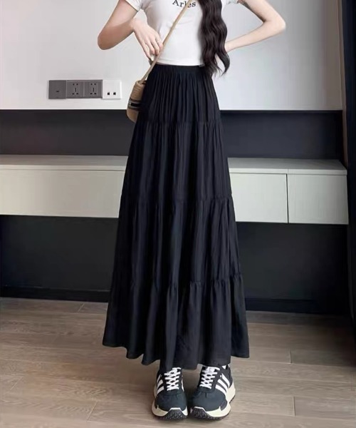 gossip!ロサンゼルス(ゴシップロサンゼルス)の「シンプルフェミニンフリルロングボリュームティアードスカート /体型カバー 春夏 カジュアル 3color(スカート・レディース・ピンク/ホワイト/ブラック・FREE)」の22枚目の写真