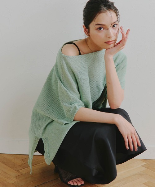 Droite lautreamont(ドロワットロートレアモン)の「SHARY CARN WGPO≪手洗い可能≫(ニット/セーター・レディース・オフホワイト/チャコールグレー/グリーン・M)」の3枚目の写真
