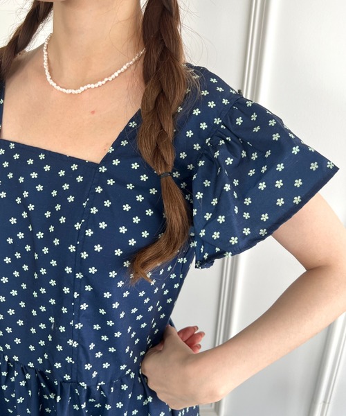 Leilian 胸元フリル 花柄ロングワンピース 袖シアー クリーニング済 11 レースレディース Lace Ladies シアー フリル カラー 花柄
