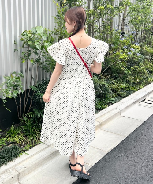 セール】フリルスリーブ花柄ロングワンピース（ワンピース