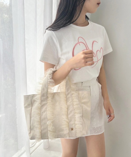 one after another NICE CLAUP(ワンアフターアナザーナイスクラップ)の「チュールフリルキャンバストートバッグ(トートバッグ・レディース・アイボリー/ブラック/ピンク・FREE)」の15枚目の写真