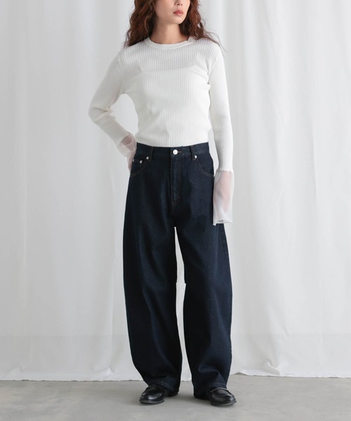 for/c（フォーシー）の「[新色追加]カーブデニムパンツ【オーガニックコットン】（デニムパンツ・レディース・ライトブルー/ブルー/ブラック/アイボリー/グレー/ベージュ/ブラウン/インディゴブルー・LL/L/M/PM/TM/PL）」の22枚目の写真
