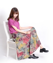 花柄 ボタニカル柄 ロングスカート フレアスカート 総柄 綿麻
