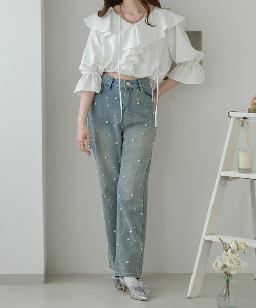 Ambre Neige(アンブルネージュ)の「drawstring volume fill blouse / ドロストボリュームフリルブラウス(シャツ/ブラウス・レディース・チャコールグレー/オフホワイト/ライトブルー・FREE)」の11枚目の写真