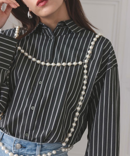 DONOBAN（ドノバン）の「【pufe】ストライプオーバーシャツ（シャツ/ブラウス・レディース・ホワイト/ブラック・ONE）」の10枚目の写真