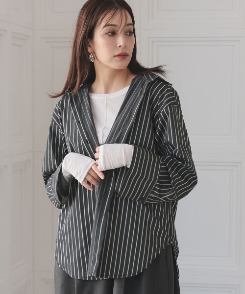 DONOBAN（ドノバン）の「【pufe】ストライプオーバーシャツ（シャツ/ブラウス・レディース・ホワイト/ブラック・ONE）」の11枚目の写真