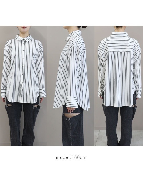 DONOBAN（ドノバン）の「【pufe】ストライプオーバーシャツ（シャツ/ブラウス・レディース・ホワイト/ブラック・ONE）」の12枚目の写真