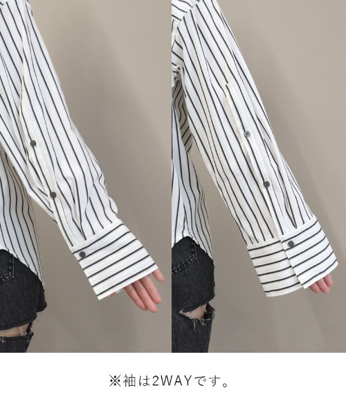 DONOBAN（ドノバン）の「【pufe】ストライプオーバーシャツ（シャツ/ブラウス・レディース・ホワイト/ブラック・ONE）」の4枚目の写真