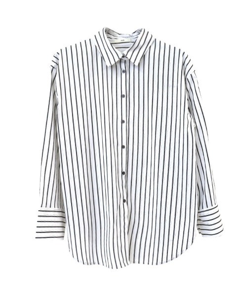 DONOBAN（ドノバン）の「【pufe】ストライプオーバーシャツ（シャツ/ブラウス・レディース・ホワイト/ブラック・ONE）」の5枚目の写真